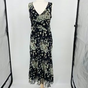 Banana Republic maxi dress sz 12 floral sleeveless lined fitted v neck mermaid